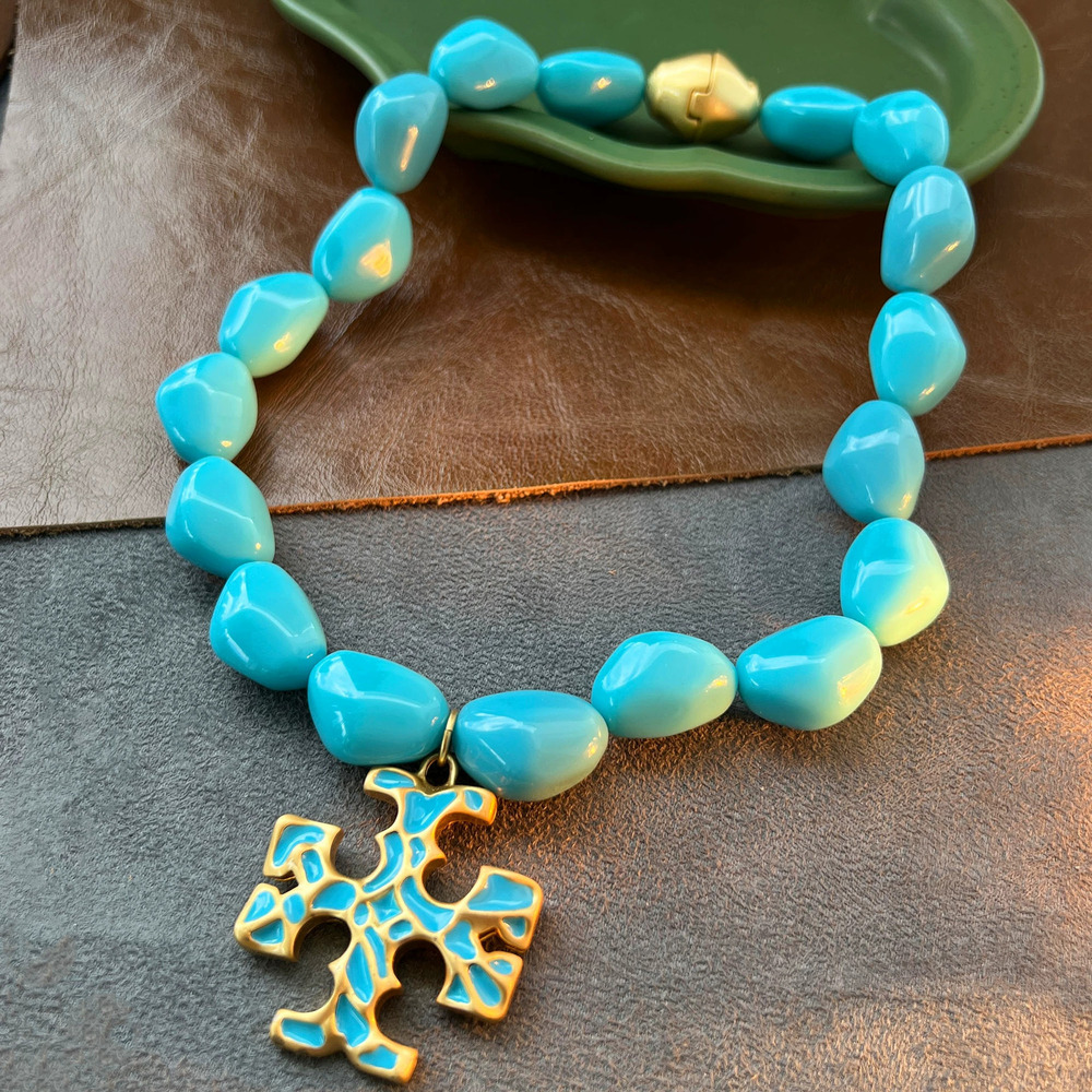 Tory Burch Vintage Western Rustic Irregular Emerald Necklace